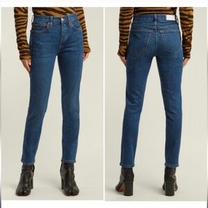 Re/Done Womens High Rise Jeans Double Needle Crop Straight Leg Blue 24